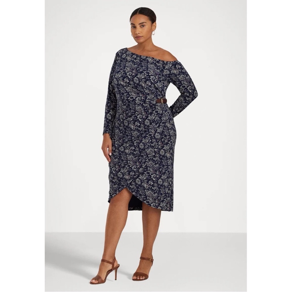 Lauren Ralph Lauren Women's Floral Buckle-Trim Jersey Off the Shoulder Dress 14 - Picture 16 of 16